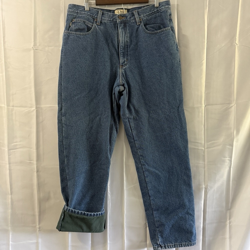 LL Bean‎ Fleece Lined Jeans Mens 36x32 Fit 34x 32 Classic Flannel Grandpa Chore